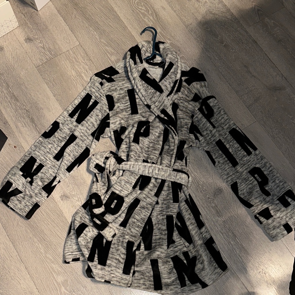 PINK Victoria's Secret Gray Robe with Black Lettering